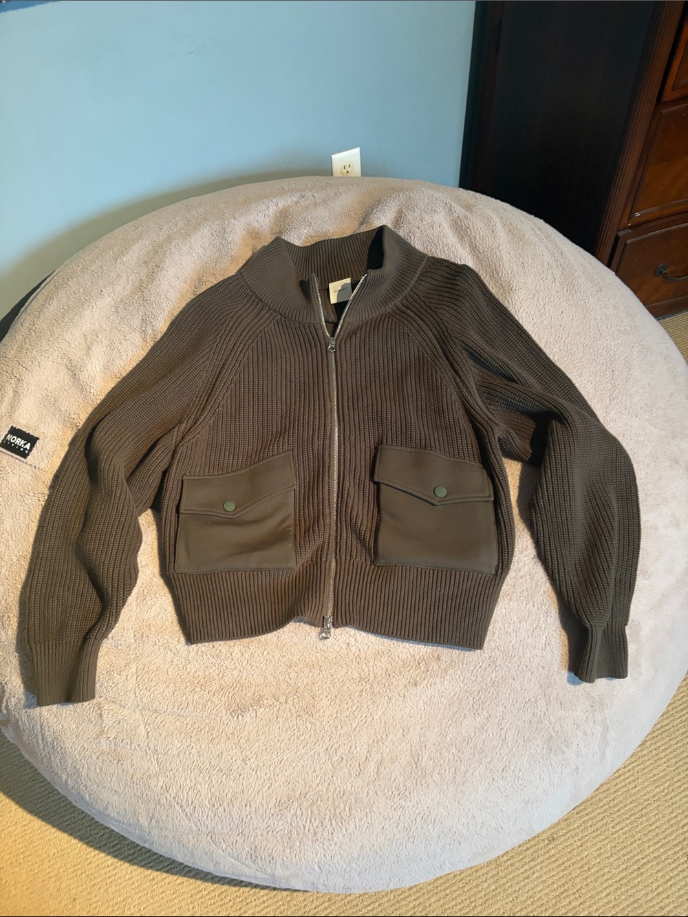 Varley Olive Green Ribbed Zip-Up Shirt Jacket